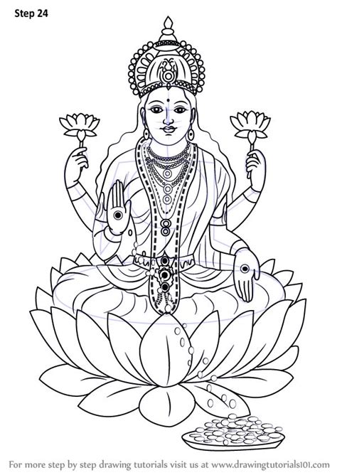 Learn How to Draw Lakshmi Mata (Hinduism) Step by Step : Drawing Tutorials | Book art drawings ...