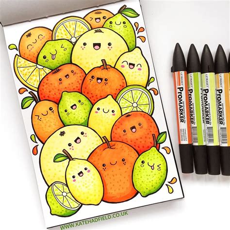 Happy citrus fruit! Playing around with coloured #kawaii doodles this time for this week's # ...