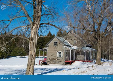 Typical Canadian House in Quebec Winter Stock Photo - Image of street ...