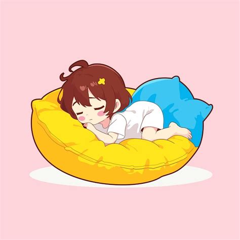 Premium Vector | Vector young girl sleeping anime chibi illustration