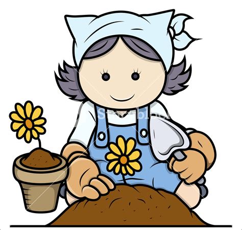 Cartoon Girl Gardening - Vector Illustrations Royalty-Free Stock Image - Storyblocks