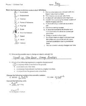 One Dimensional Kinematics Test by CreekTeach | TPT