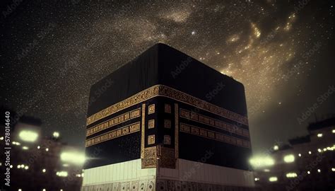 Kaaba in Mecca with night sky. Concept. Generative AI. Stock ...