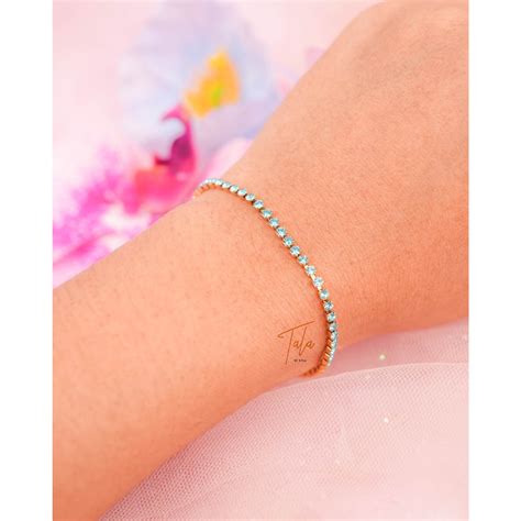 Color Tennis Bracelet Plus Gift Box Set 18K Gold Plated Stainless Steel Hypoallergenic | Shopee ...