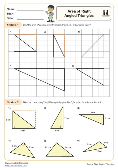 Area of Right Angled Triangles Worksheet | Key Stage 2 PDF Measurement Worksheets