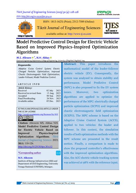 Model Predictive Control Design for Electric Vehicle Based on Improved ...