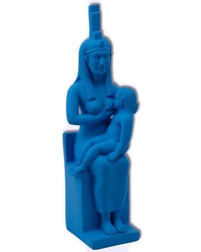 Isis Nursing Horus Egyptian Mother Statue | Blue Faience Isis Statue