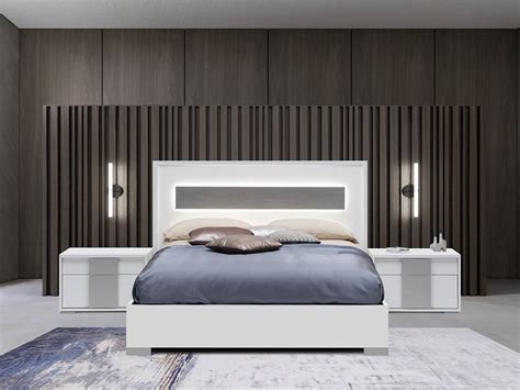 White Lacquer Bed from Italy | High Gloss Bed with LED Light