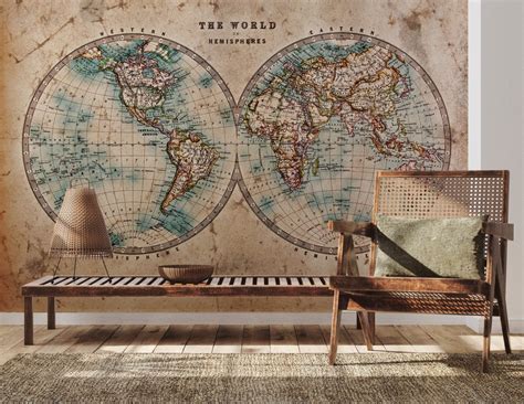 Vintage World Map Wallpaper, Wallpaper Peel and Stick, World Map ...