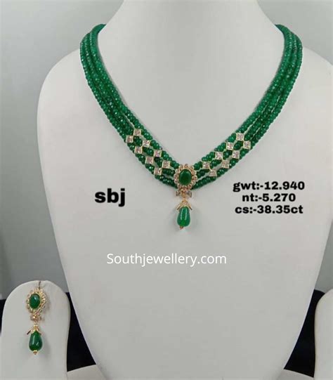 Emerald beads necklace designs by SBJ - Indian Jewellery Designs