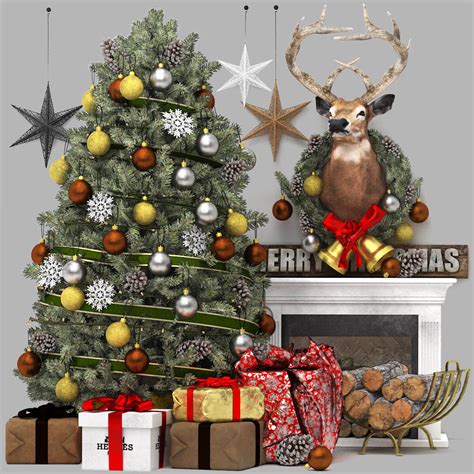 Christmas Tree With Fireplace - 3D Model by Proart1studio