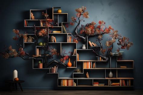 Premium AI Image | A wall mounted book rack made with geometric shapes