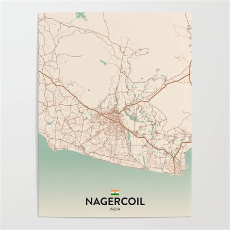 Nagercoil, India - Vintage City Map Poster by IMR Designs | Society6