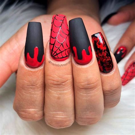 Black and Red Spider nails en 2020 | Manicura de uñas, Uñas postizas de ...