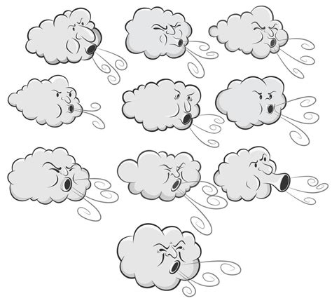 An image of a Cute Cloud Blowing Wind set. 4865686 Vector Art at Vecteezy