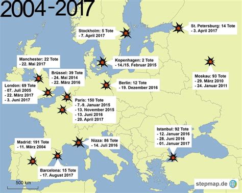 A map showing every islamic terror attack in europe, from 2004 to 2017 - 9GAG