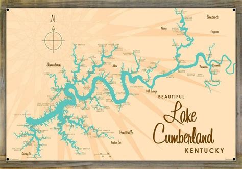 Lake Cumberland Kentucky Wood-Mounted Metal Sign Map Art | Etsy | Lake ...