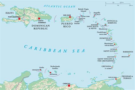 Caribbean Islands Map with Countries, Sovereignty, and Capitals | Mappr