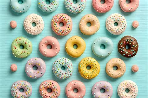 Premium Photo | A wall of colorful donuts with different colored sprinkles