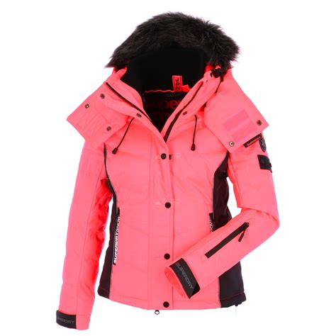 Superdry, Snow Puffer ski jacket, women, fluro coral/black SkiWebShop.com