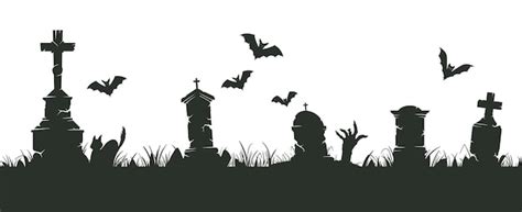 Premium Vector | Graveyard silhouette border halloween spooky cemetery silhouettes spooky ...