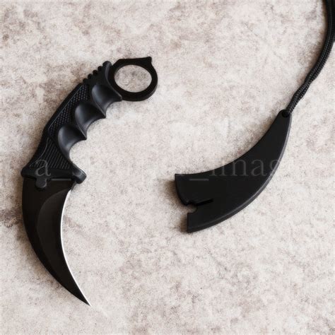 7.5" Black Karambit Curved Blade Rugged EDC Utility Self Defense, Solid ...