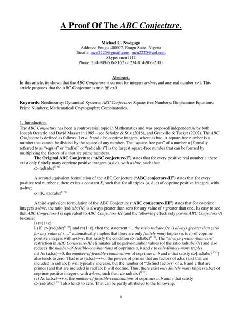 (PDF) A Proof Of The ABC Conjecture