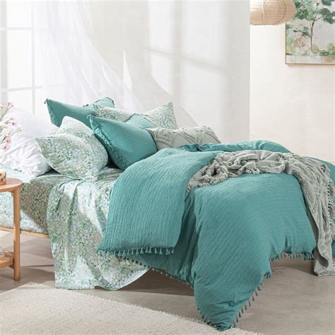 Essentials Talia Green Quilt Cover Set Green Single Bed Quilt Cover Set ...