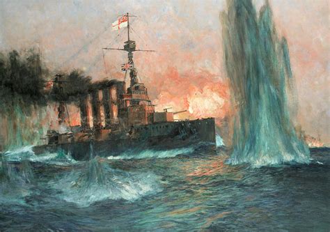 A heavy cruiser at the Battle of Jutland Painting by Charles Edward Dixon | Pixels