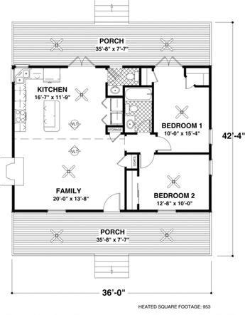 House Plan 036-00005 - Cottage Plan: 953 Square Feet, 2 Bedrooms, 1.5 ...
