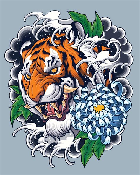 Japanese Style Tiger Tattoo Design 2129023 Vector Art at Vecteezy