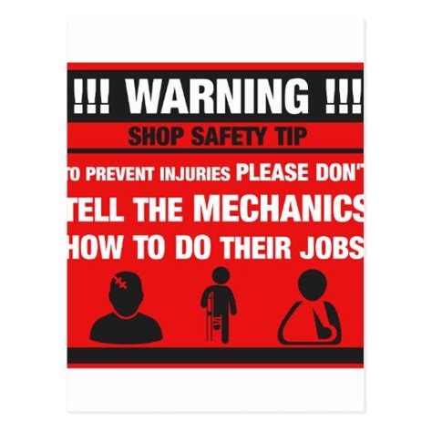 Warning - Mechanic Shop Safety Tips Postcard | Zazzle