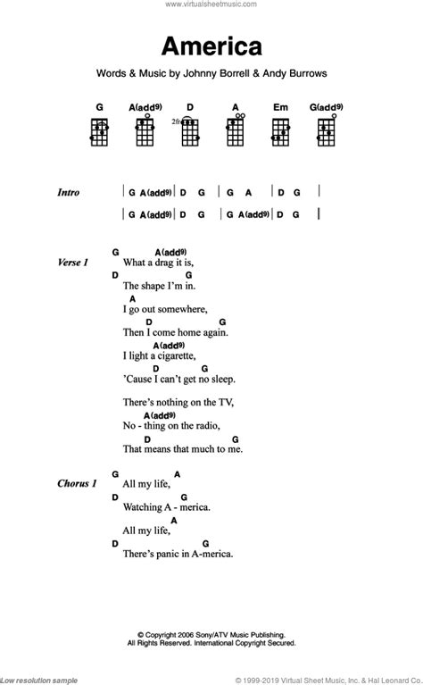 Razorlight - America sheet music for voice, piano or guitar (PDF)