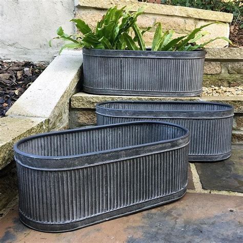 Rustic Galvanised Fluted Trough Set of 3 Tubs | Trough, Window planter ...