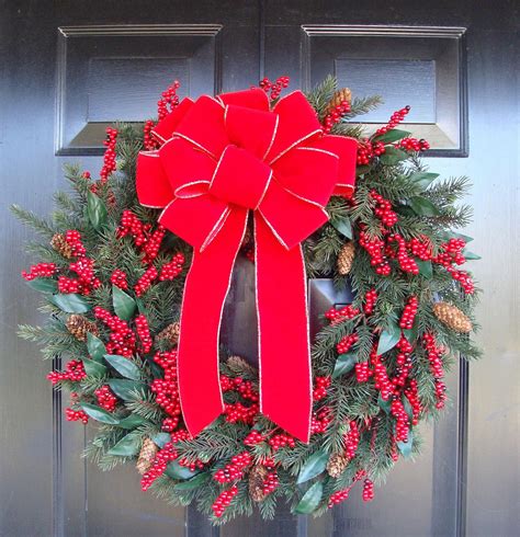 Large Holiday Bow Christmas Wreath Bow Christmas by ElegantWreath