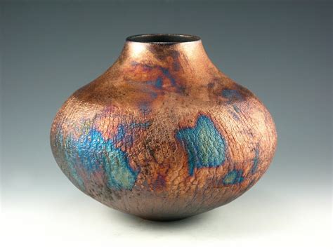 Raku Pottery Vase Blue and Copper Penny by BethGoobic on Etsy