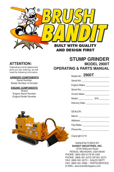 Bandit 2900T Model Stump Grinders Operation and Parts Manual PDF Download - Service manual ...