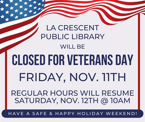 Closed Veterans Day | La Crescent Public Library