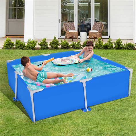 Metal Frame Rectangle Swimming Pool 59"x59", Outdoor Family Square Pool ...