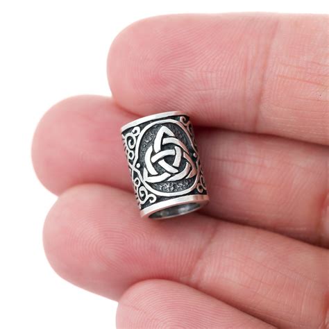 Sterling Silver Viking Beard Bead with Triquetra and Celtic Knotwork