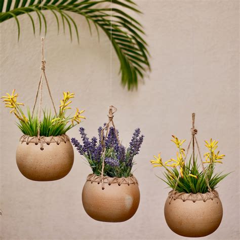 Brown Ceramic Hanging Pot For Plants | Mora Taara Home Decor