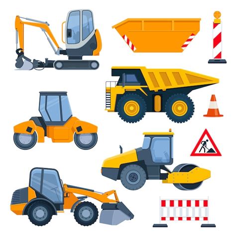 Premium Vector | Different road construction machines and equipment