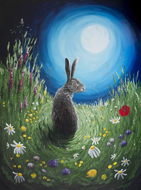 Hare In The Night Meadow by Alison Brown | Hare painting, Painting ...