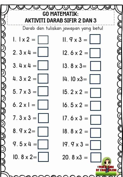 Bijak sifir - sifr 2,3 worksheet | Latihan matematik, School subjects ...