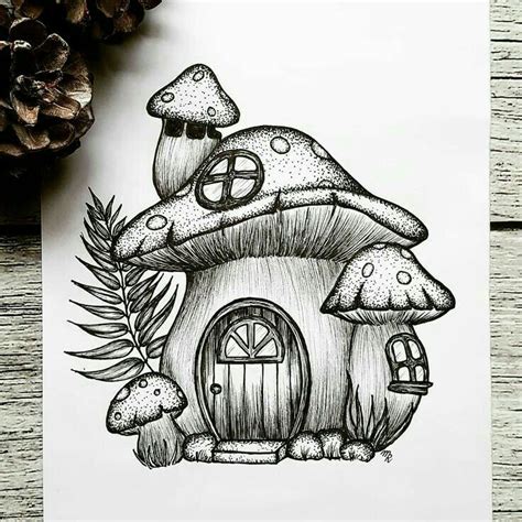 Mushroom House Drawing Easy | 101hannelore