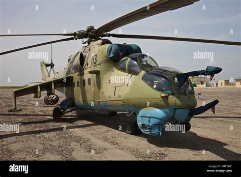 An Mi-35 attack helicopter operated by the Afghan National Army Air ...