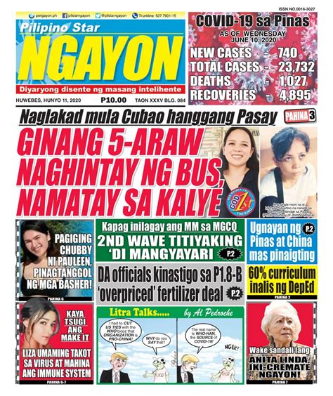 Get digital access to Pilipino Star Ngayon - June 11, 2020 issue | Magzter.com