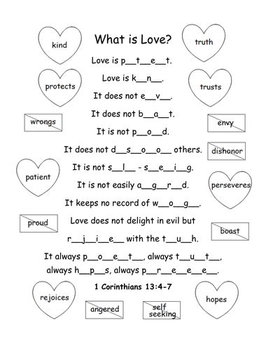 1 Corinthians 13:4-7 Printable | Teaching Resources