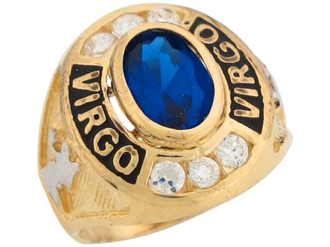 10k or 14k Gold Simulated Sapphire CZ Birthstone Enamel Virgo Zodiac Baby Ring | eBay