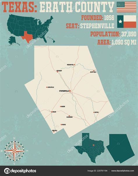 Detailed Map Erath County Texas Usa — Stock Vector © Malachy666 - Erath County Texas Map ...